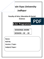 Jai Narain Vyas University Jodhpur: B.Ed. Programme