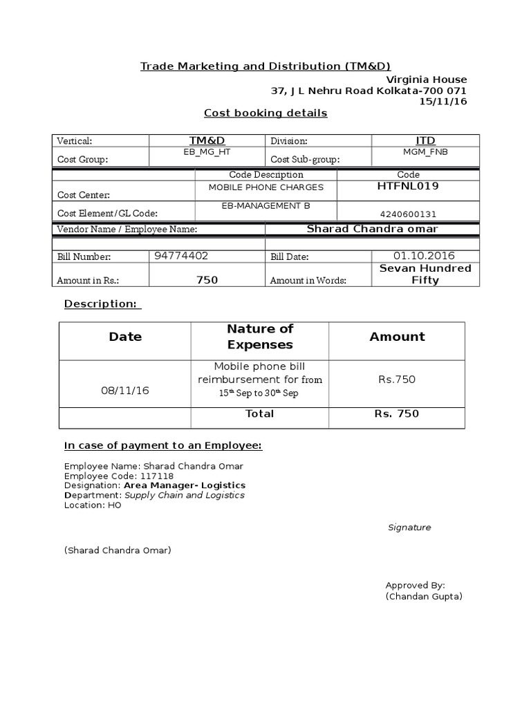 TM&D Mobile Phone Expense Report | PDF