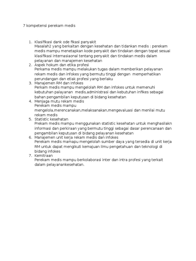7 Kompetensi Perekam Medis