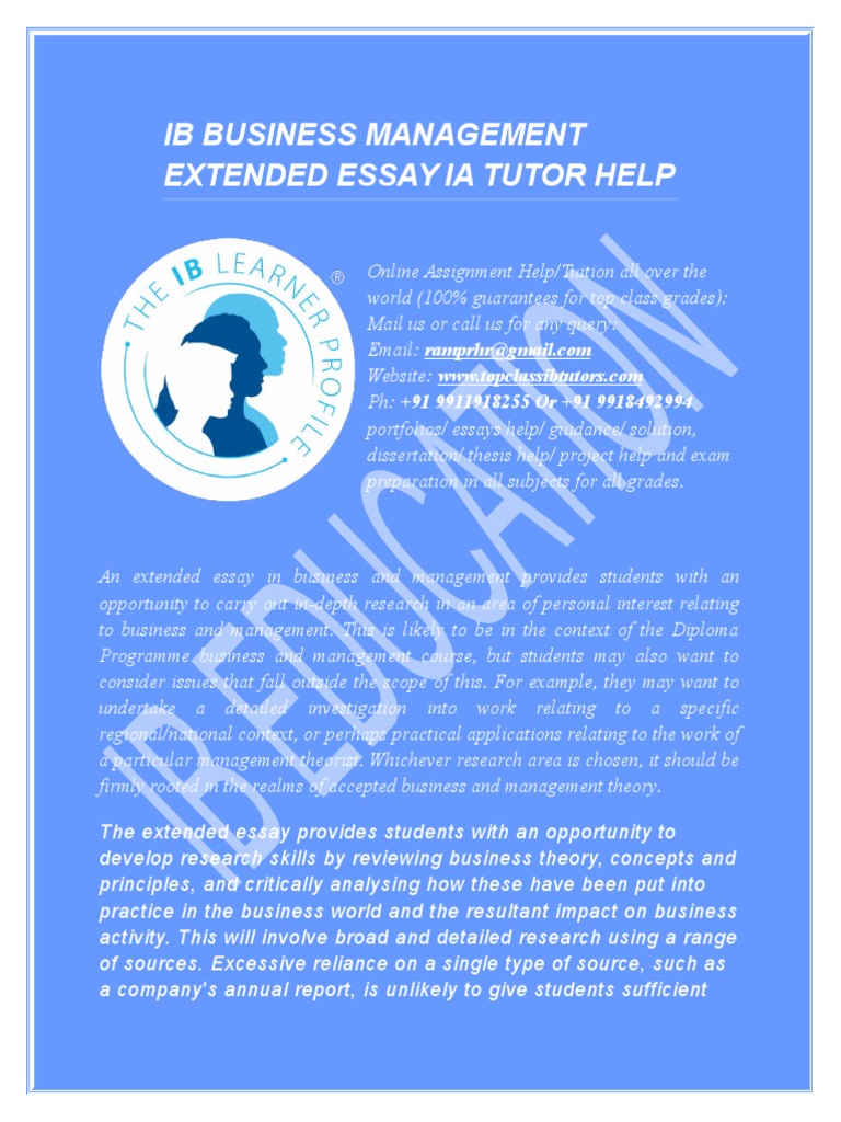 Ib Business Management Extended Essay Ia Tutor PDF Thesis Tutor