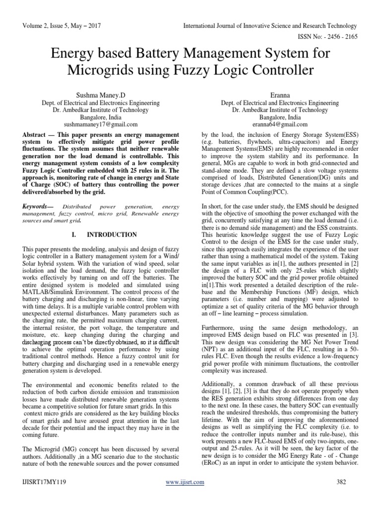 Energy Based Battery Management System For Microgrids Using Fuzzy Logic ...