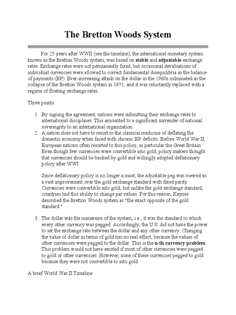 The Bretton Woods System | PDF | Special Drawing Rights | Balance Of ...