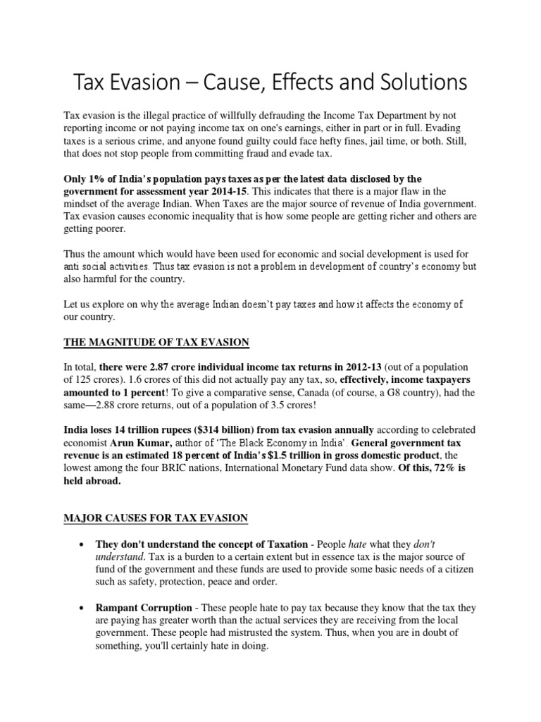 Tax Evasion Black Market Tax Evasion