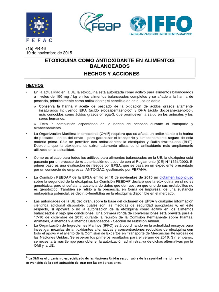 FEFAC. Etoxiquina Como Antioxidante en Alimentos Balanceados. Hechos y