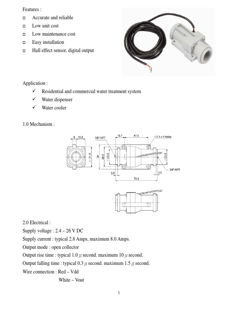 Water Flow Sensor Specifications | PDF