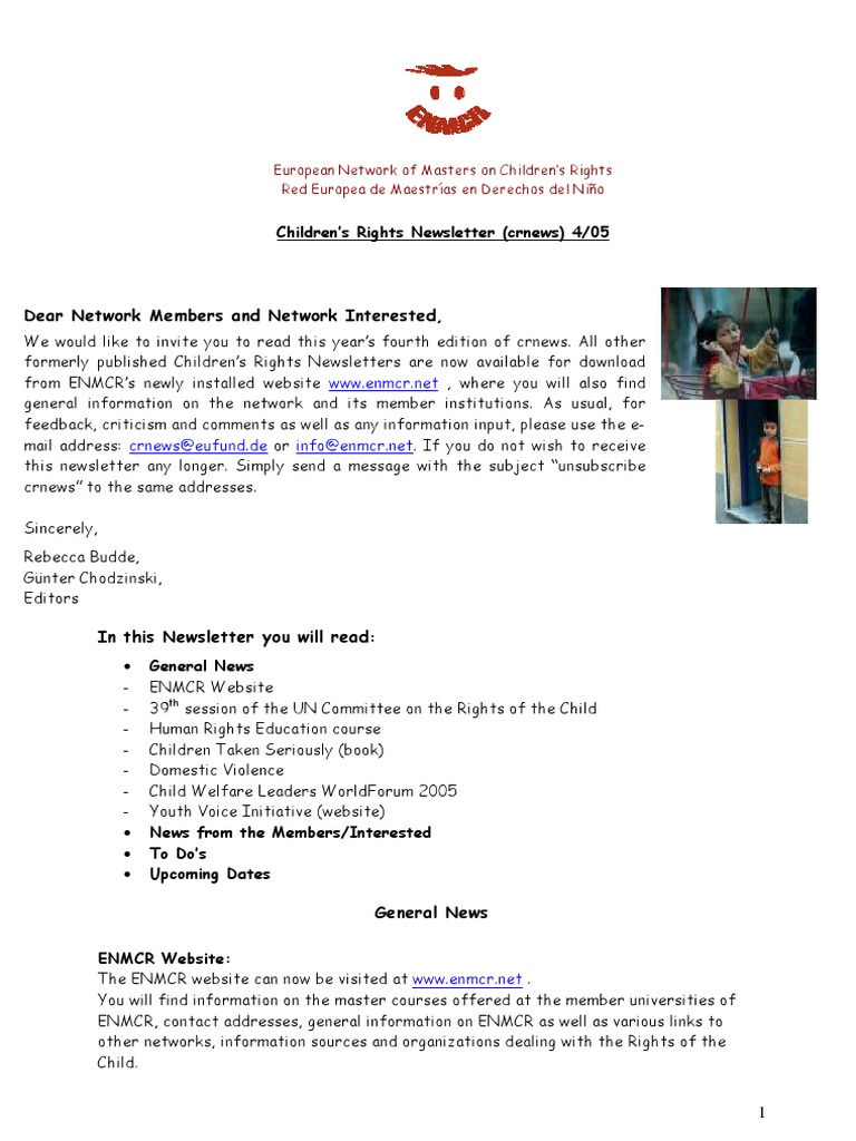 Children’s Rights Newsletter - May 2005 | PDF | Domestic Violence ...
