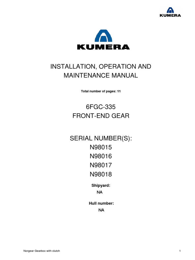 Kumera Norgear 6FGC-335 Installation and Maintenance Manual | Clutch |  Transmission (Mechanics)
