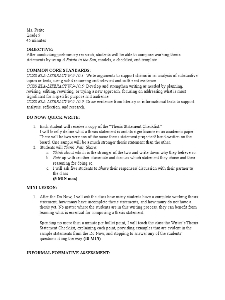 Thesis Statements Demo Lesson | Download Free PDF | Educational ...