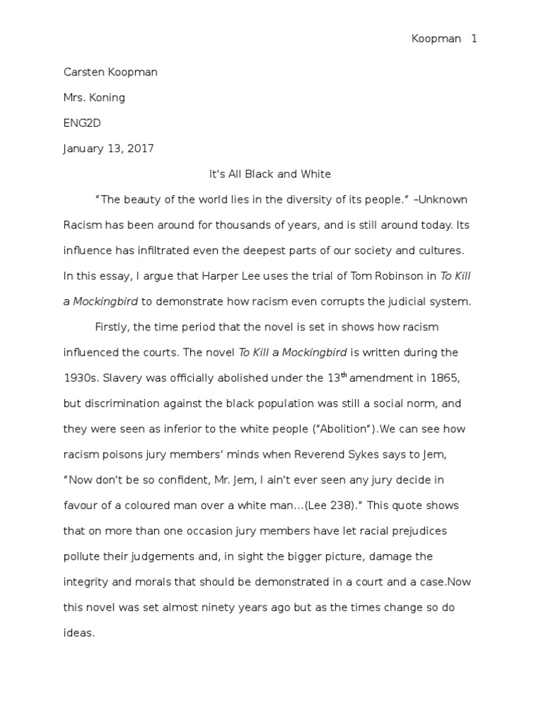 to kill a mockingbird racism essay