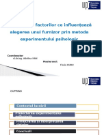 Ierarhizarea Factorilor Ce Influențează Alegerea Unui Furnizor Prin Metoda Experimentului Psihologic