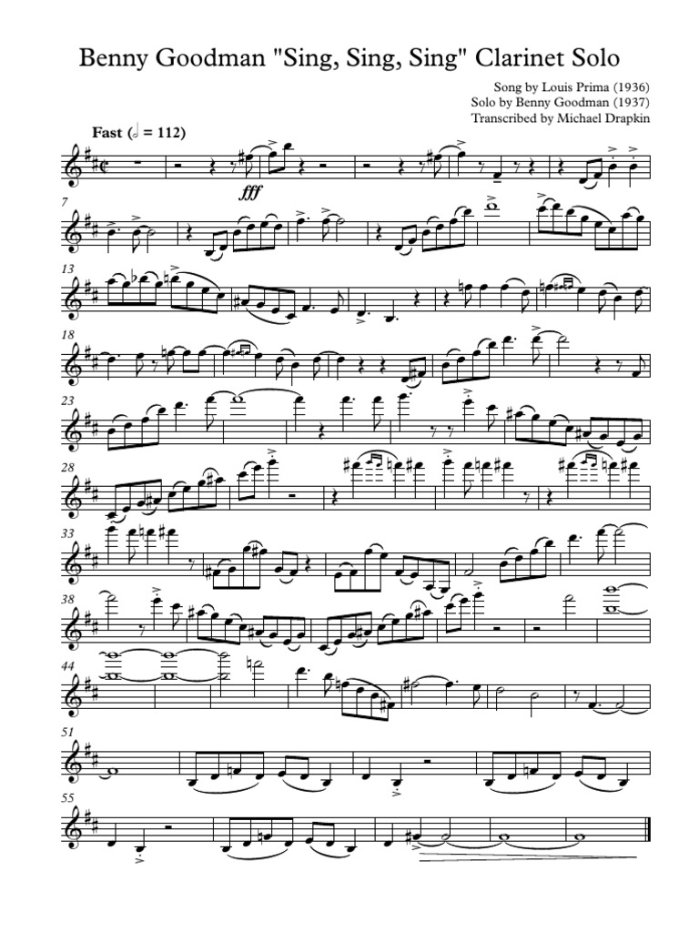 Sing Sing Sing Benny Goodman Clarinet Solo Le Jazz Musique Afro Americaine
