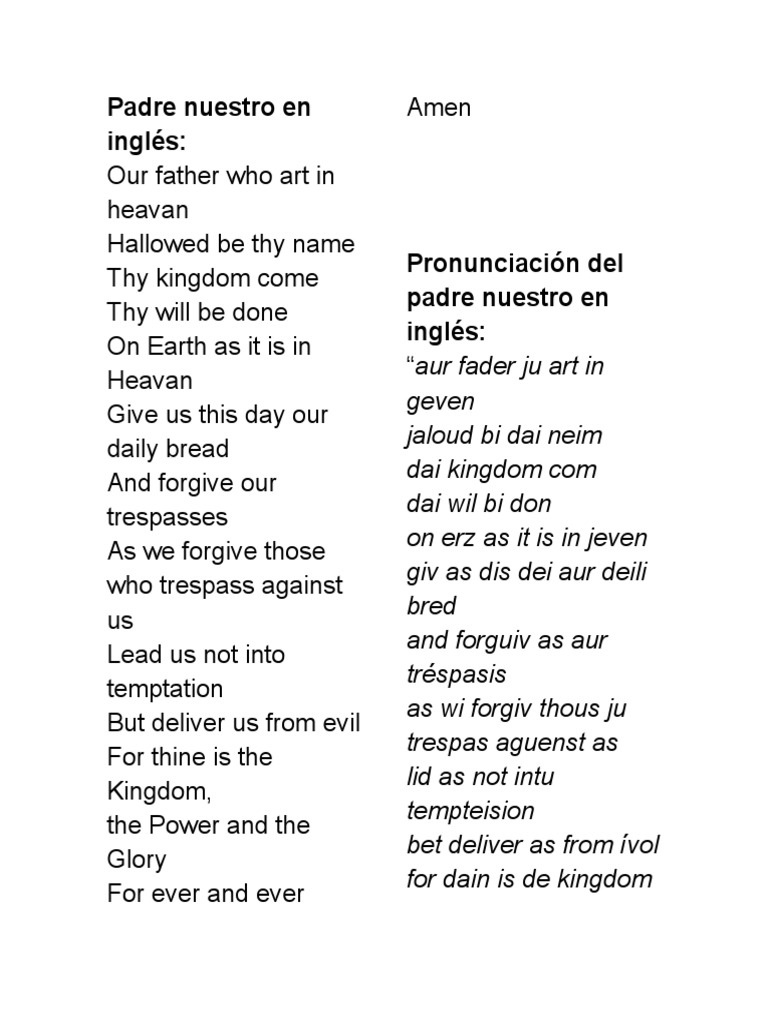 Padre Nuestro Ingles y Pronunciacion | PDF