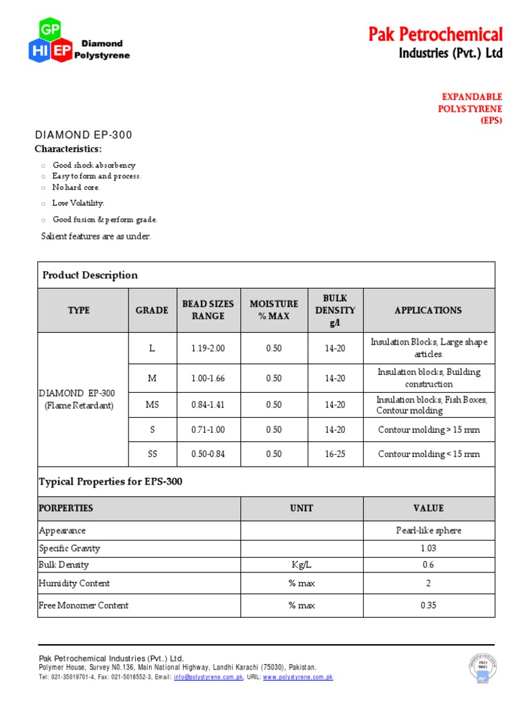 Data Sheet EPS 300 PDF Polystyrene Chemistry