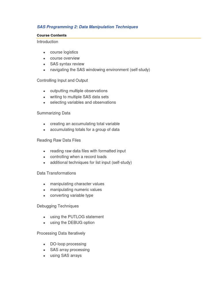 SAS Programming II Data Manipulation Techniques | PDF | Sas (Software ...