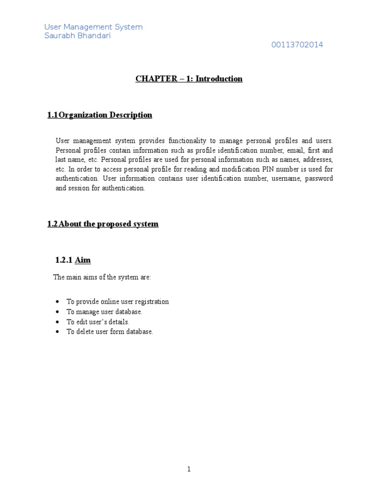 User Management System Project Report PDF Use Case Class