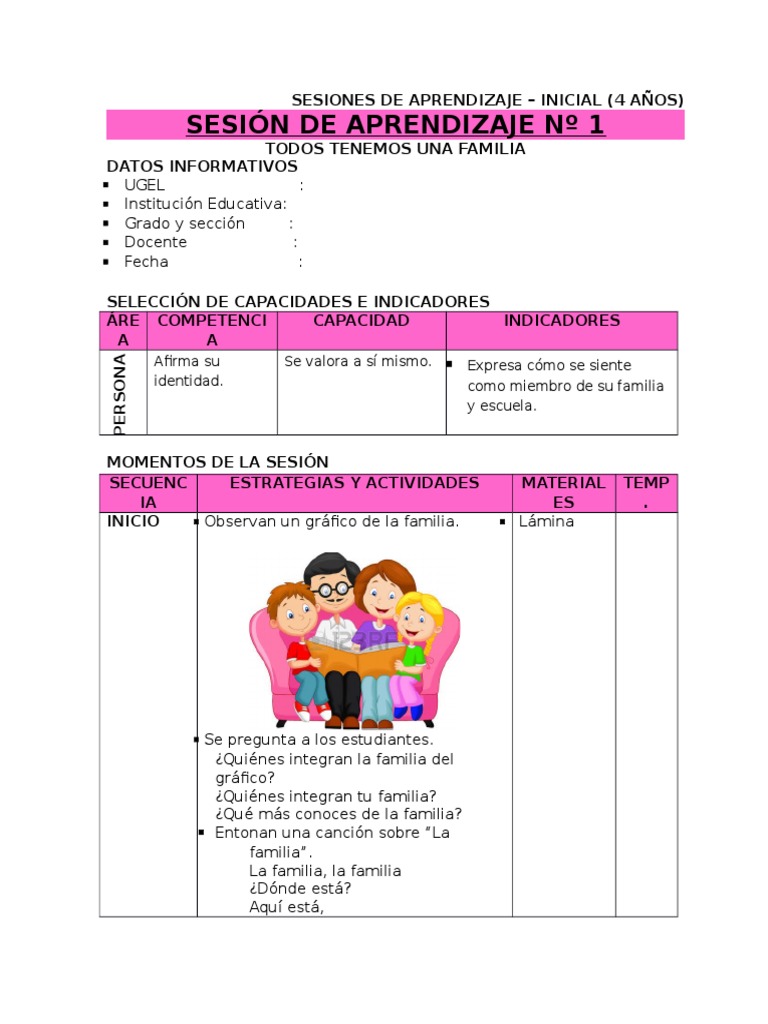 Sesiones de Aprendizaje: Mi Familia 4 Años | PDF | María, madre de ...
