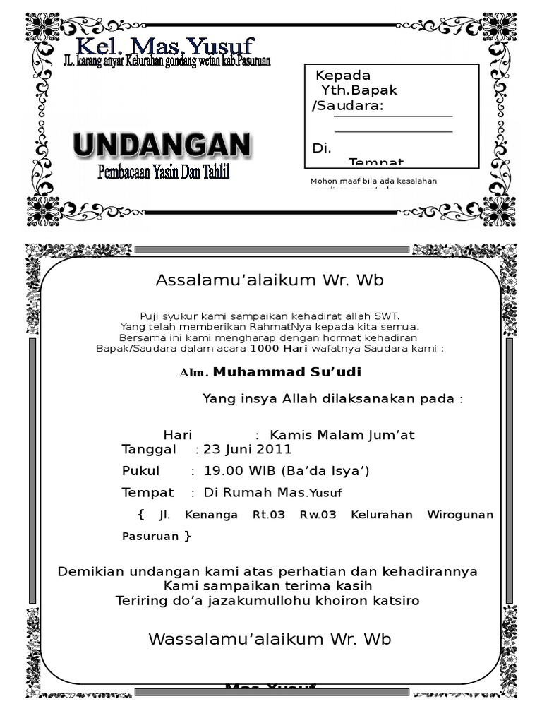 Cara membuat undangan  tahlil docx  Cara membuat undangan  tahlil docx