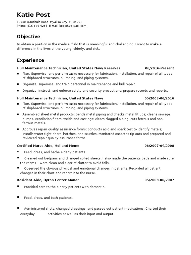 Katies Resume PDF Health Care Health Sciences