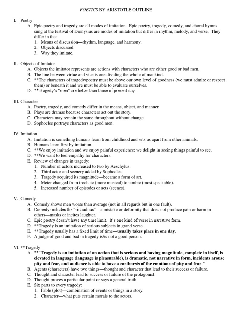 Poetics by Aristotle Outline | PDF | Tragedy | Plot (Narrative)