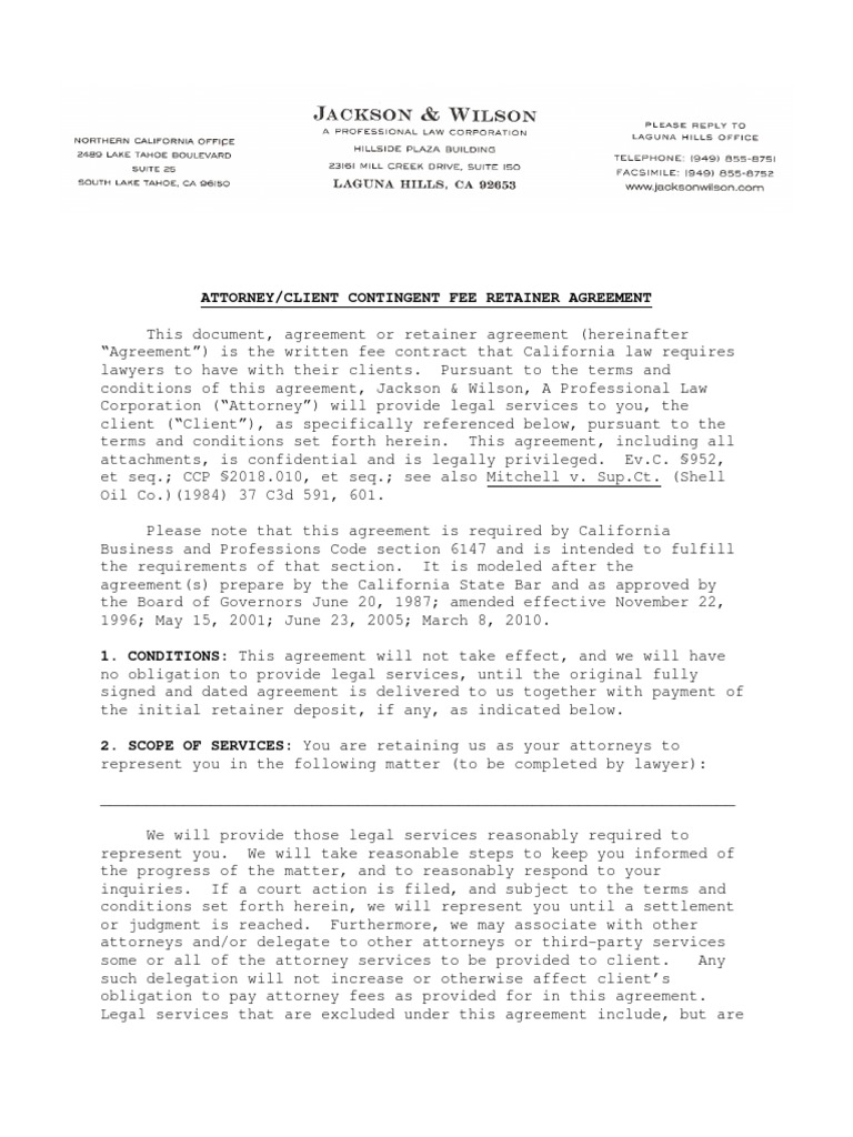 Retainer Agreement Contingency Personal Injury and Wrongful Death PDF