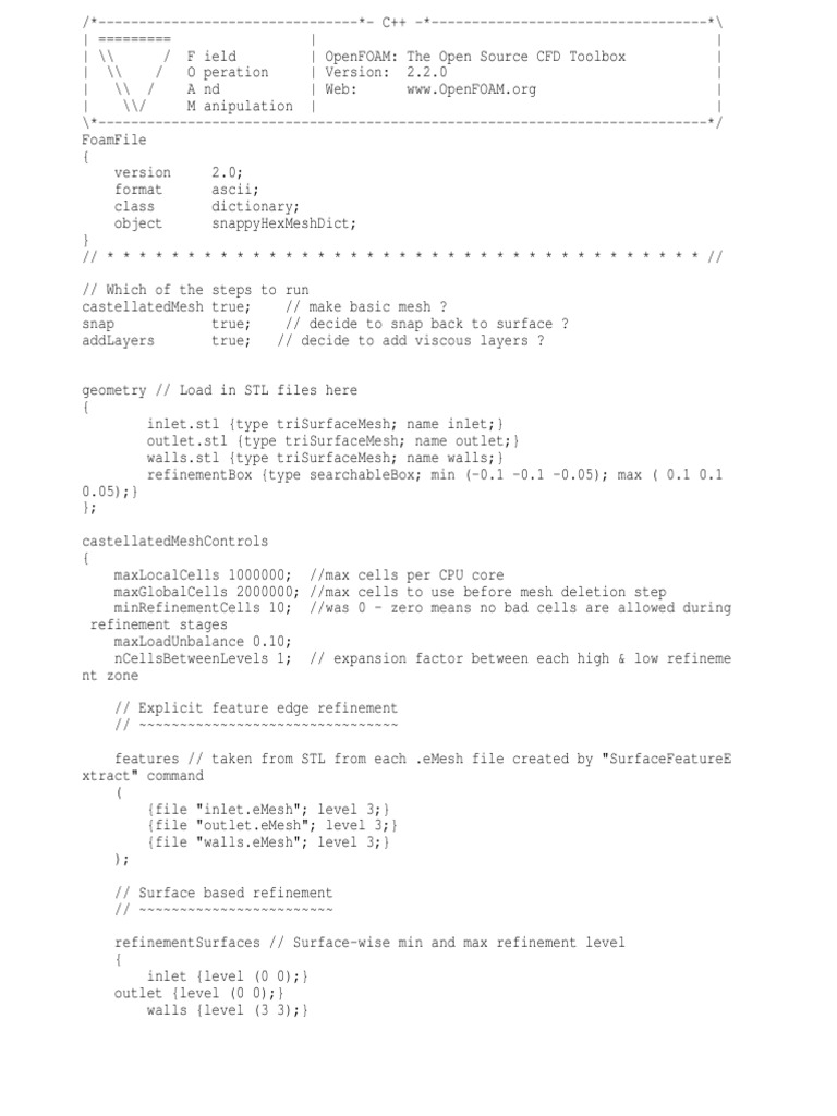 Snappy Hex Mesh Dict Sample | PDF | Areas Of Computer Science | Computing