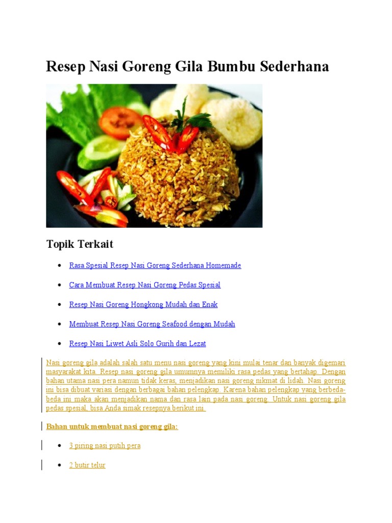 Resep Nasi Goreng Gila Bumbu Sederhana