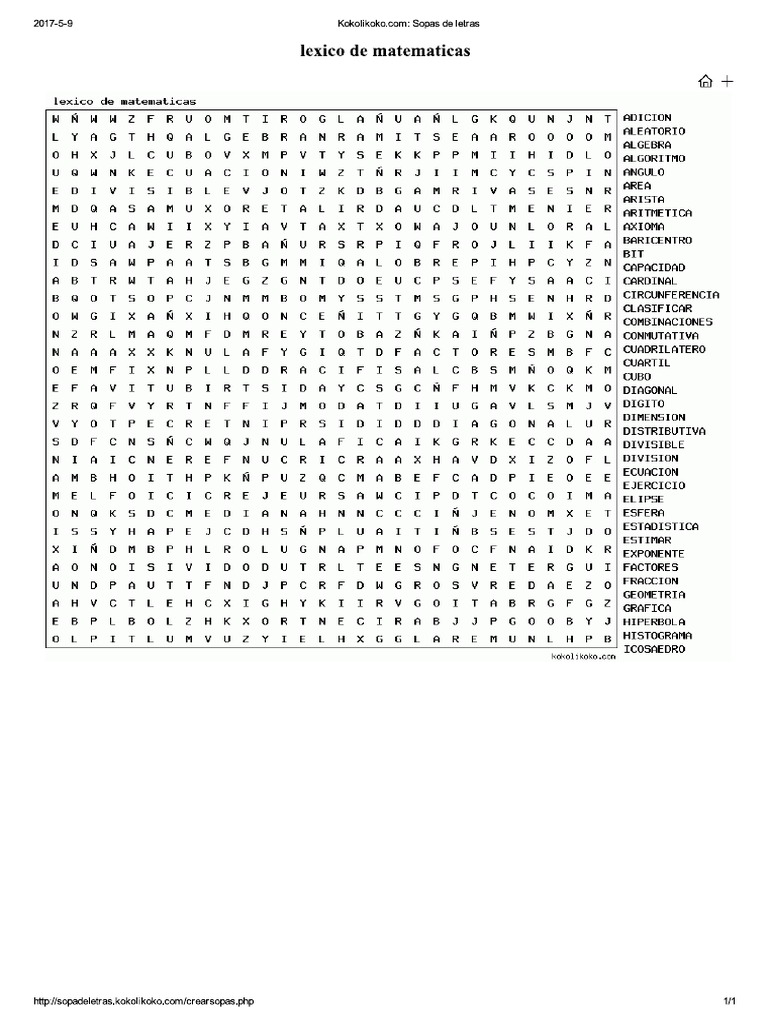 Sopa de Letras Lexico de Matematicas | PDF