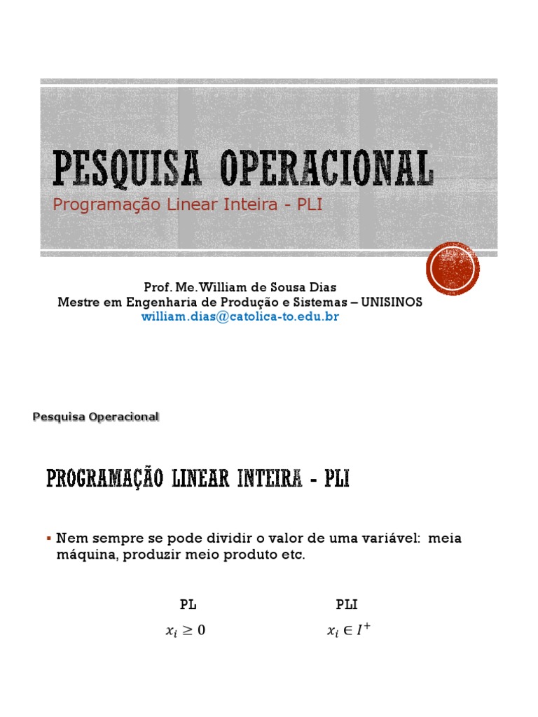 Aplicações de Programação Linear Inteira | PDF | Programação linear ...
