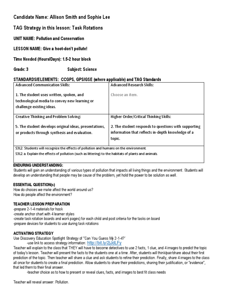 Sophie Lee Task Rotation Lesson | PDF | Learning Styles | Learning