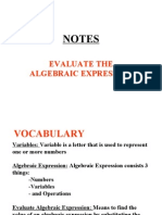 Evaluate Algebraic Expression