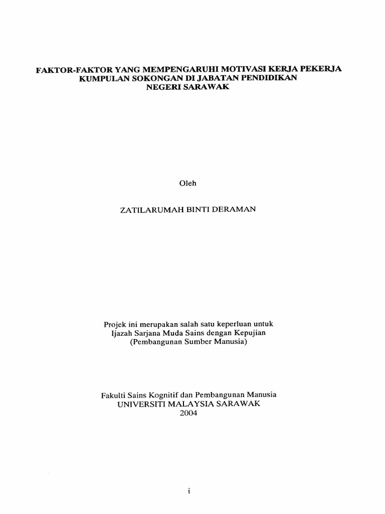 Faktor Faktor Yang Mempengaruhi Motivasi Kerja Pekerja Kumpulan Sokongan Di Jabatan Pendidikan Negeri Sarawak Pdf