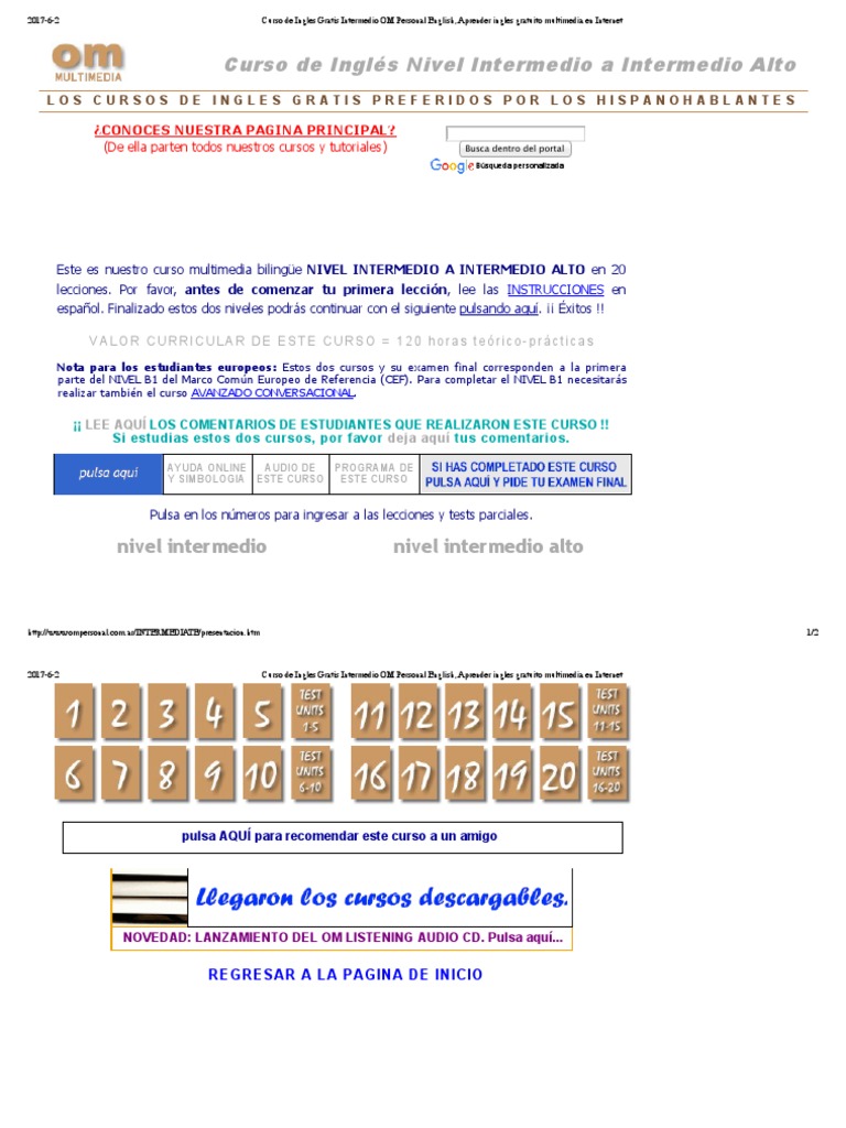 Curso de Inglés Intermedio Gratis OM Personal | PDF | Ocio | Idiomas