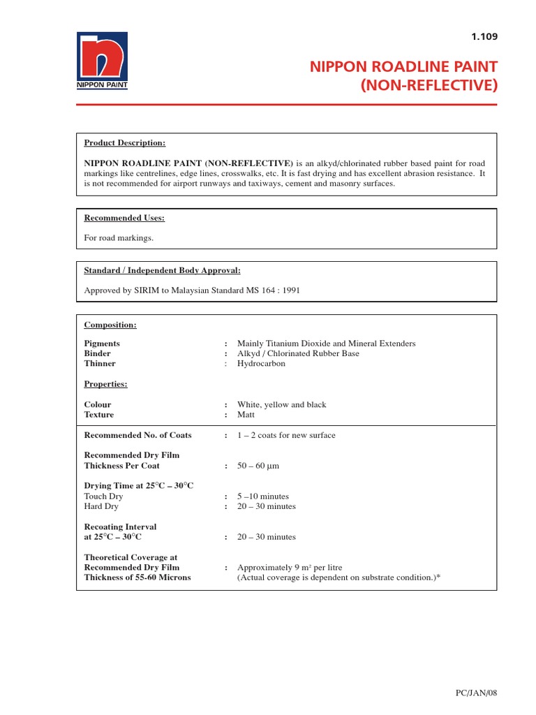 Nippon CR Roadline Paint PDF Paint Manmade Materials