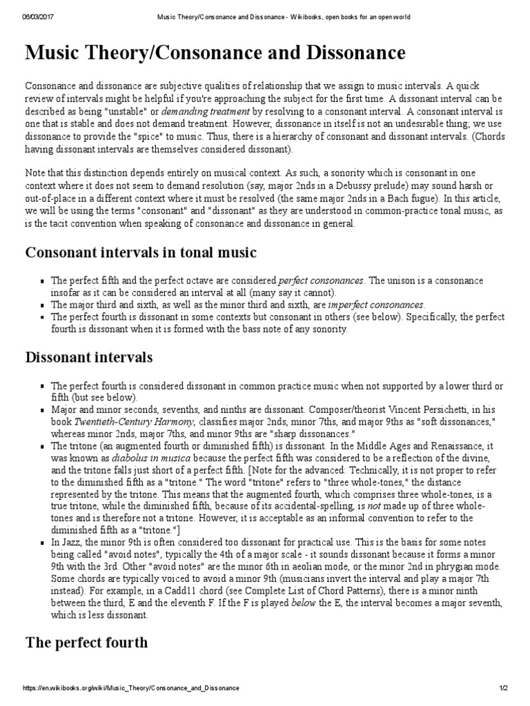Music Theory: Consonance & Dissonance | PDF | Interval (Music) | Chord ...