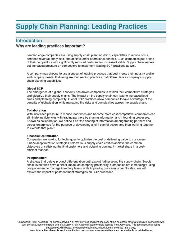 Supply Chain Planning - Leading Practices PDF | PDF | Supply Chain ...