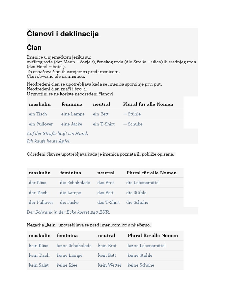 Članovi I Deklinacija | PDF