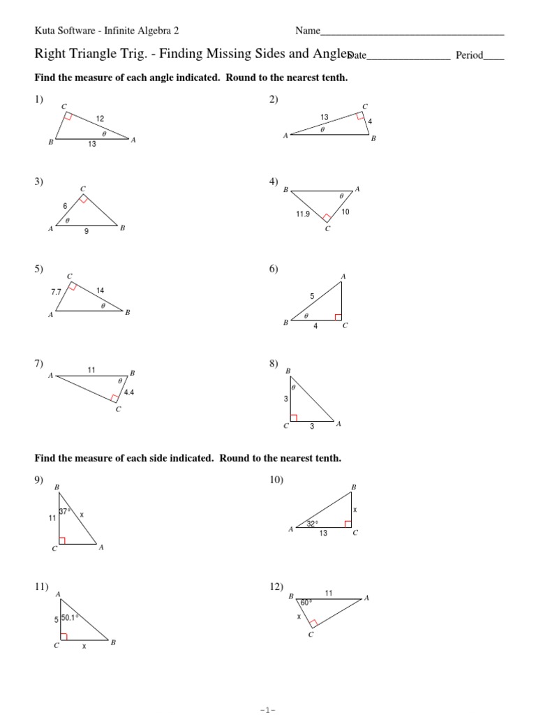 Right Triangle Trig Missing Sides and Angles  PDF Throughout Right Triangle Trig Worksheet Answers