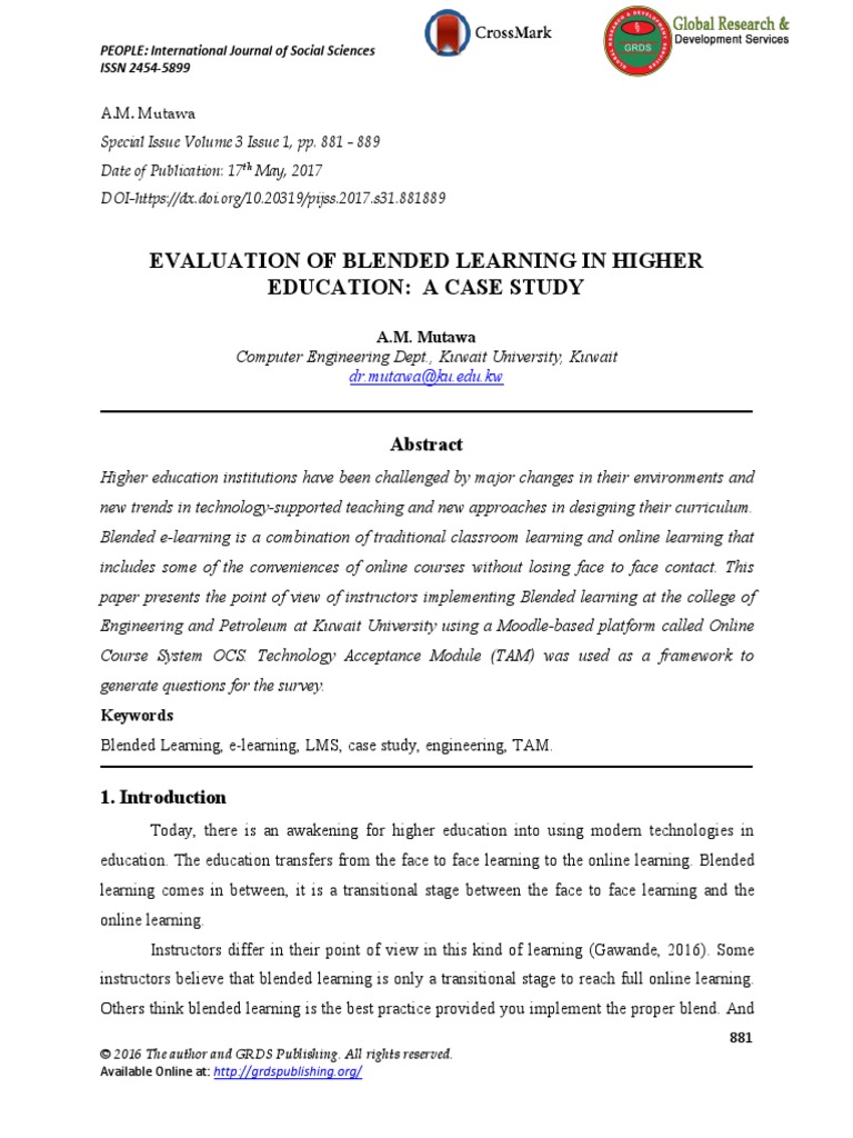 Evaluation of Blended Learning in Higher Education A Case Study | PDF ...