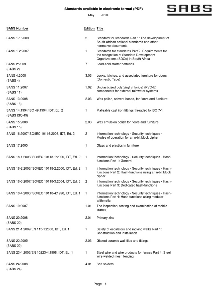 List of Available SANS Codes Electrical Conductor Welding