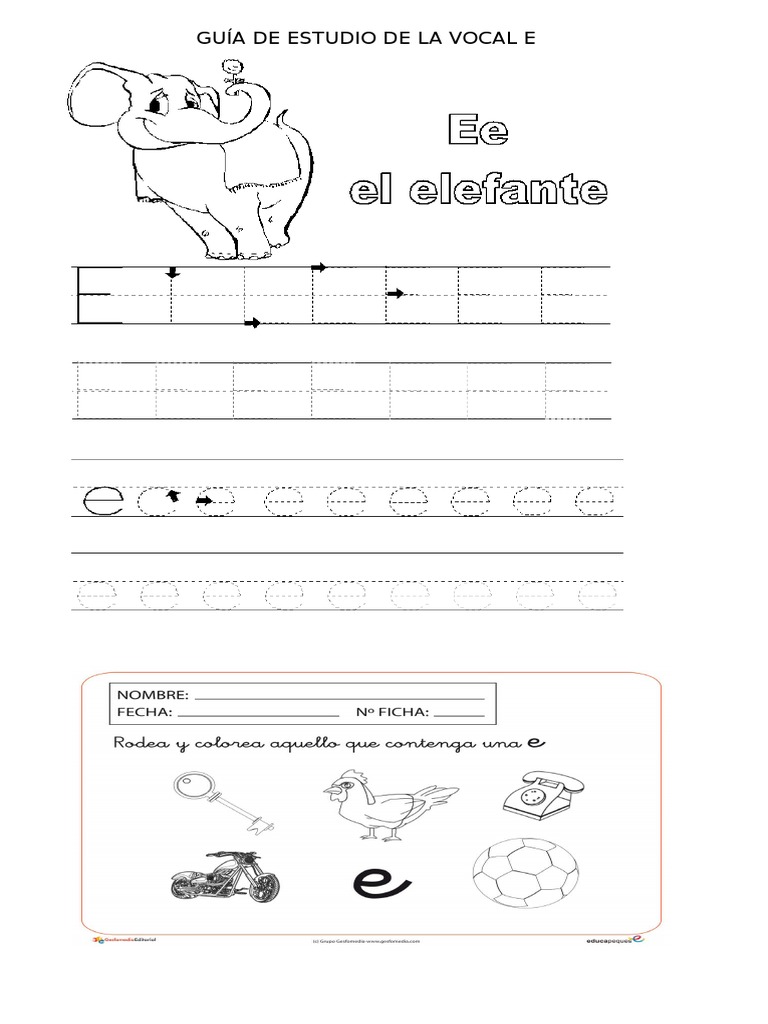 Guía de la Vocal E para Preescolar | PDF