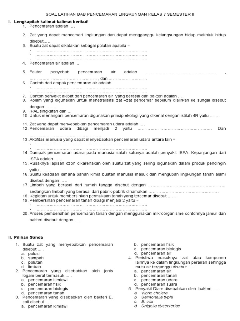 Soal Pg Kelas 12 Materi Polusi Dan Dampaknya