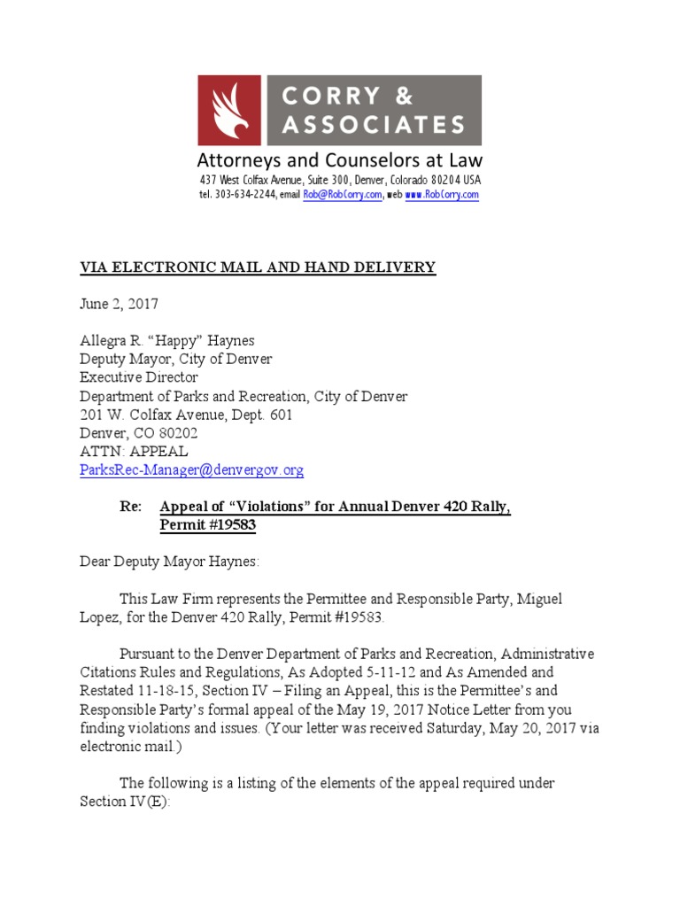Appeal for Denver 420 Rally Permit | PDF | First Amendment To The ...