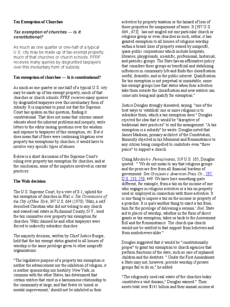Tax Exemption of Churches PDF Tax Exemption Nonprofit Organization