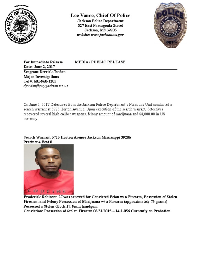 Broderick Robinson 2017 Arrest PDF