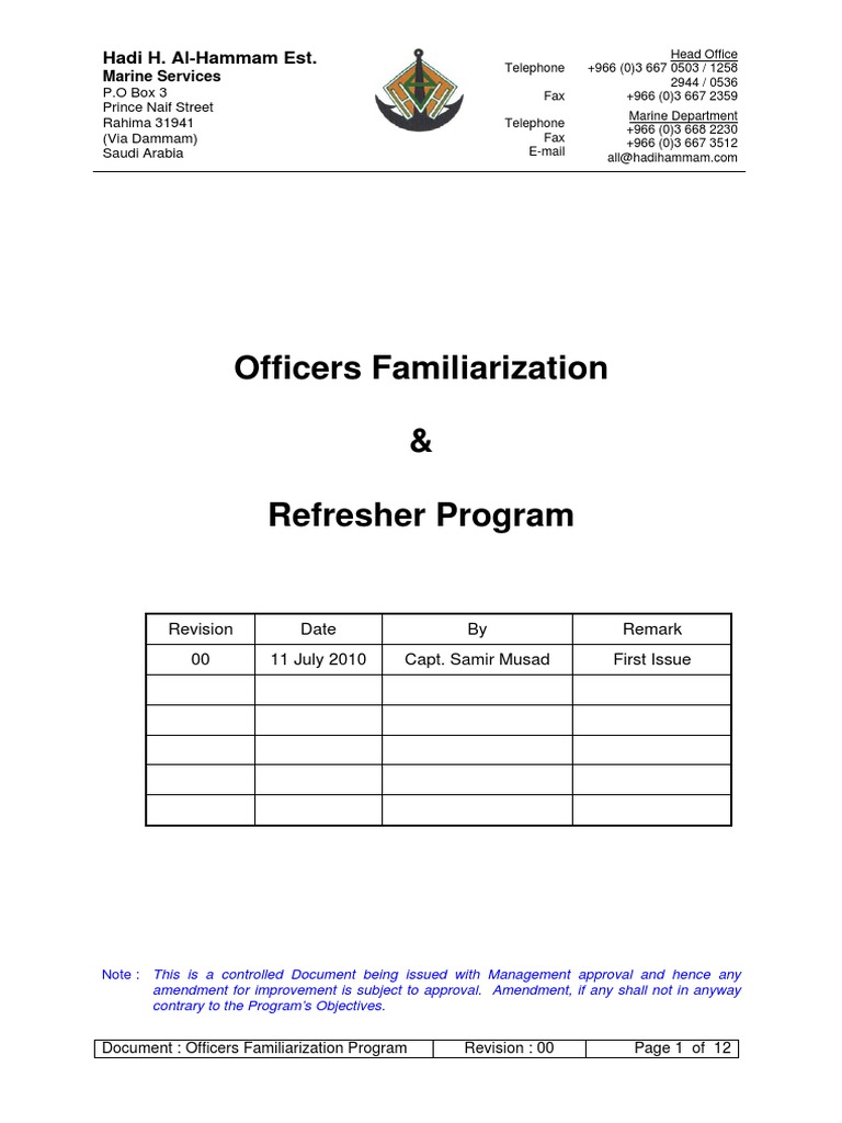 Officers Familiarization Program Guide | PDF | Offshore Drilling | Compass