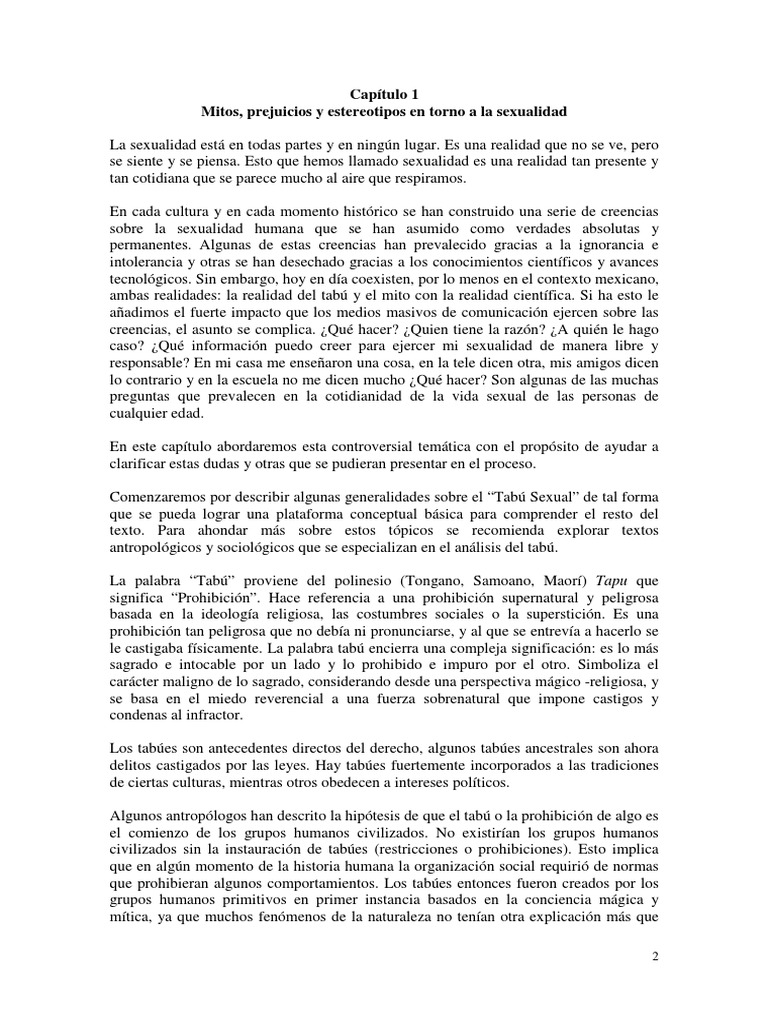 Mitos y prejuicios sobre la sexualidad | PDF | Tabú | La sexualidad humana