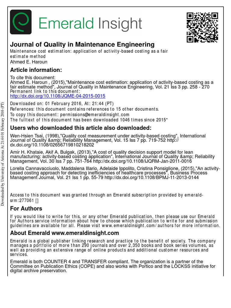 Maintenance Cost Estimation | PDF | Cost | Cost Accounting