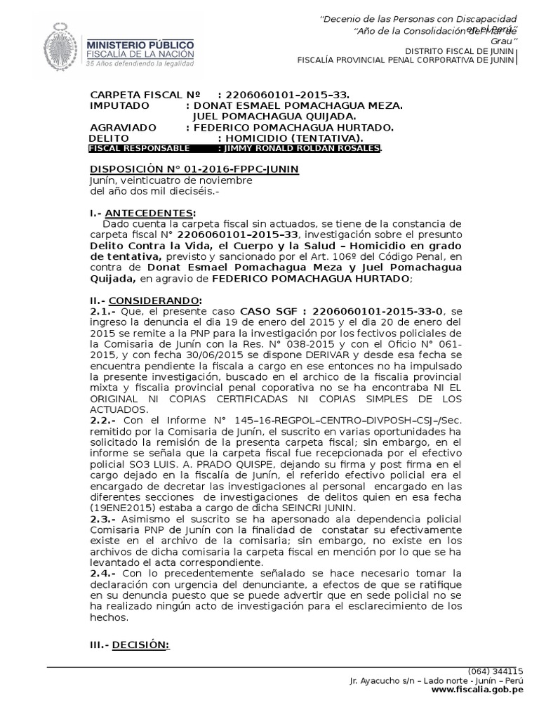 CASO N 33-2015 - Disposicion 01 | Derecho penal | Perú