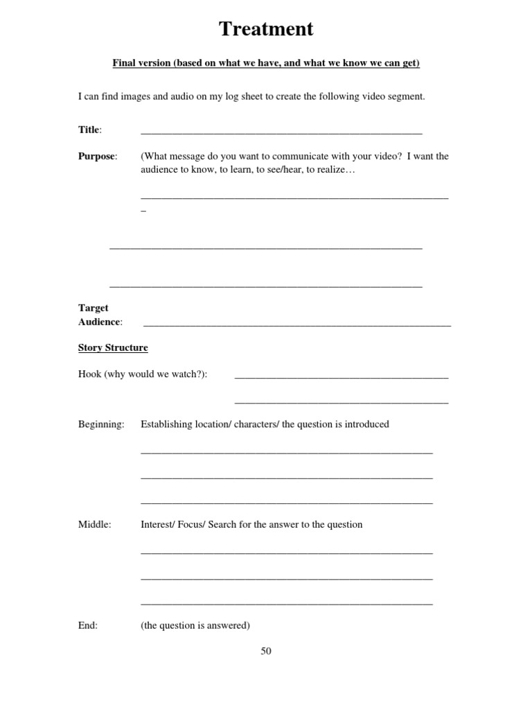 Video Treatment Outline Template | PDF