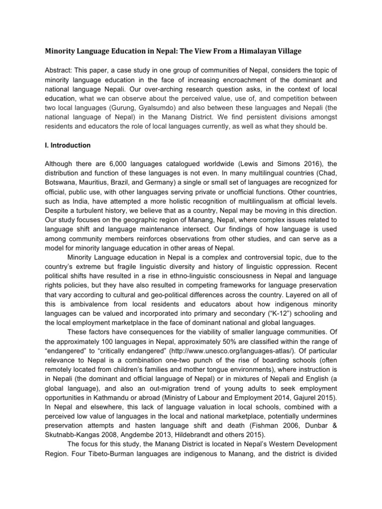 Minority Language Education in Manang, Nepal | PDF | First Language ...